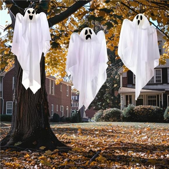 3 Pack Halloween Party Decoration 27.5" Hanging Ghosts, Cute Flying Ghost - Picture 2 of 8